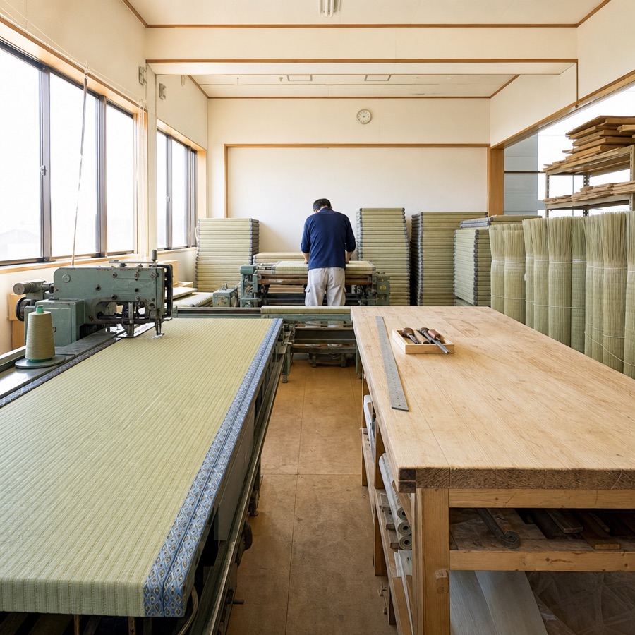 畳を製作する自社工場の様子